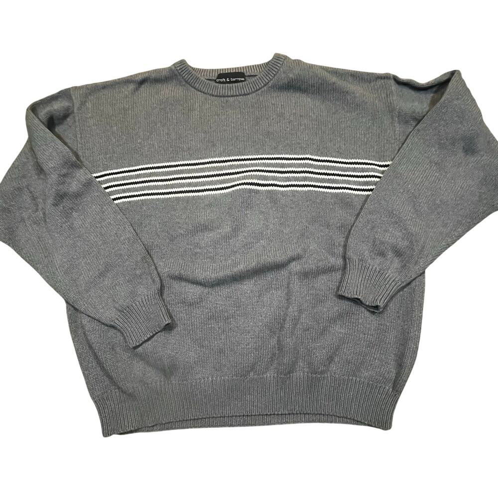 Vintage Croft‎ & Barrow Gray Striped Crewneck Sweater XXL GrandpaCore Classic